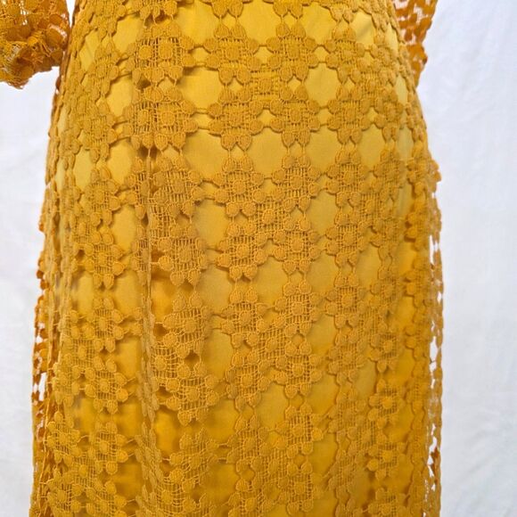 Golden Hour Glam: New Mustard Crochet Maxi Dress – Sheer Elegance! Size Large - Picture 6 of 10
